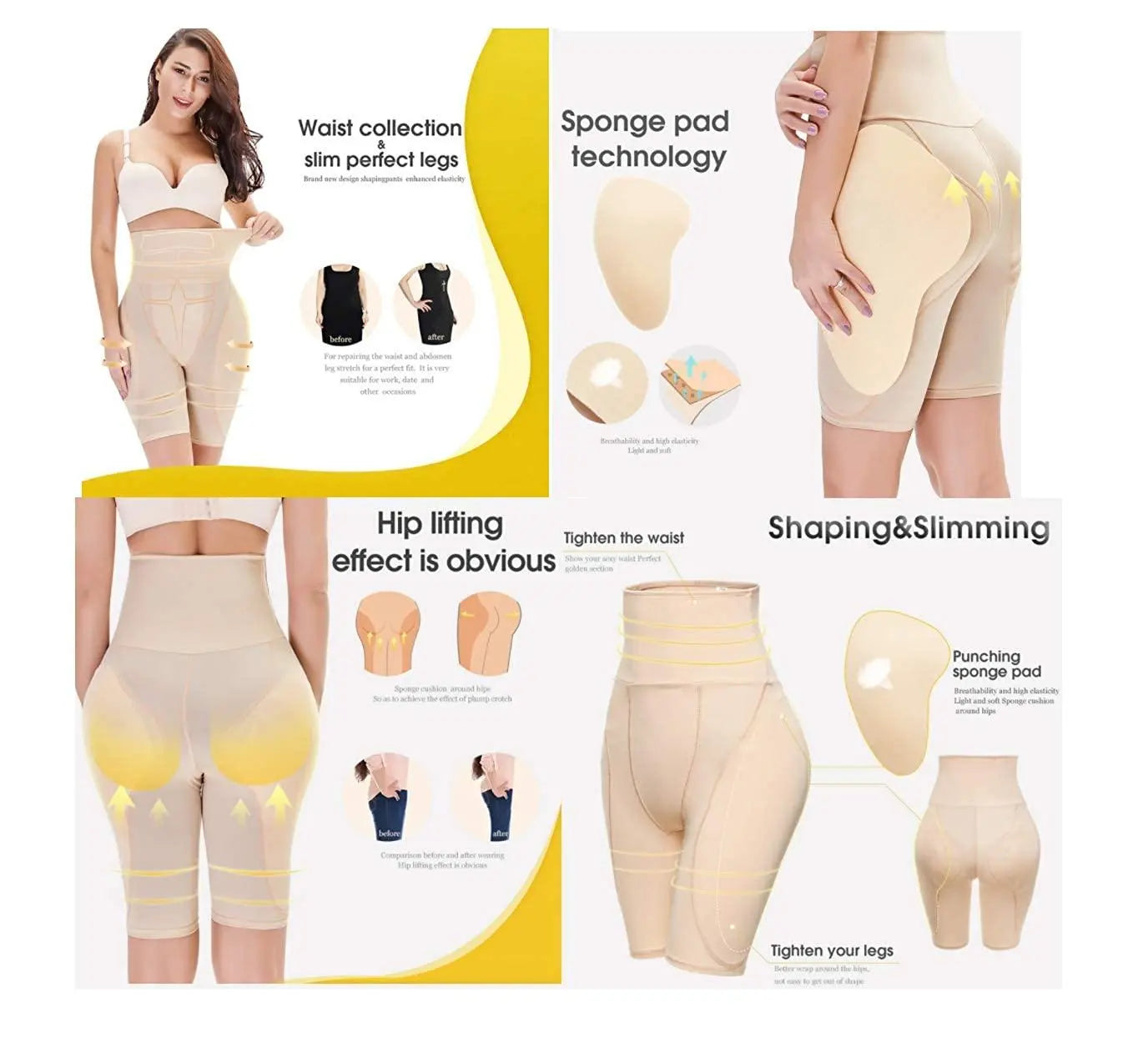 4-in-1 Shaper - Quick Slim Shape Wear Tummy, Back, Thighs, Hips - Black/Efffective Seamless Tummy Tucker Trandingstor.shop
