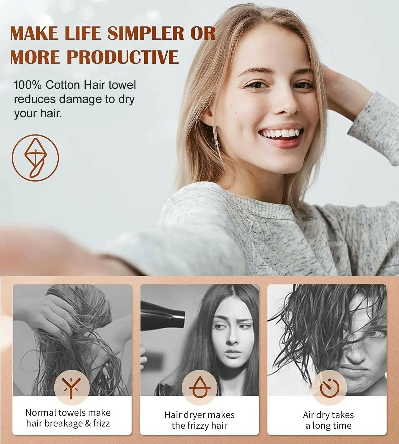 Hair Towel Wrap Quick Dry 100% Cotton Trandingstor.shop
