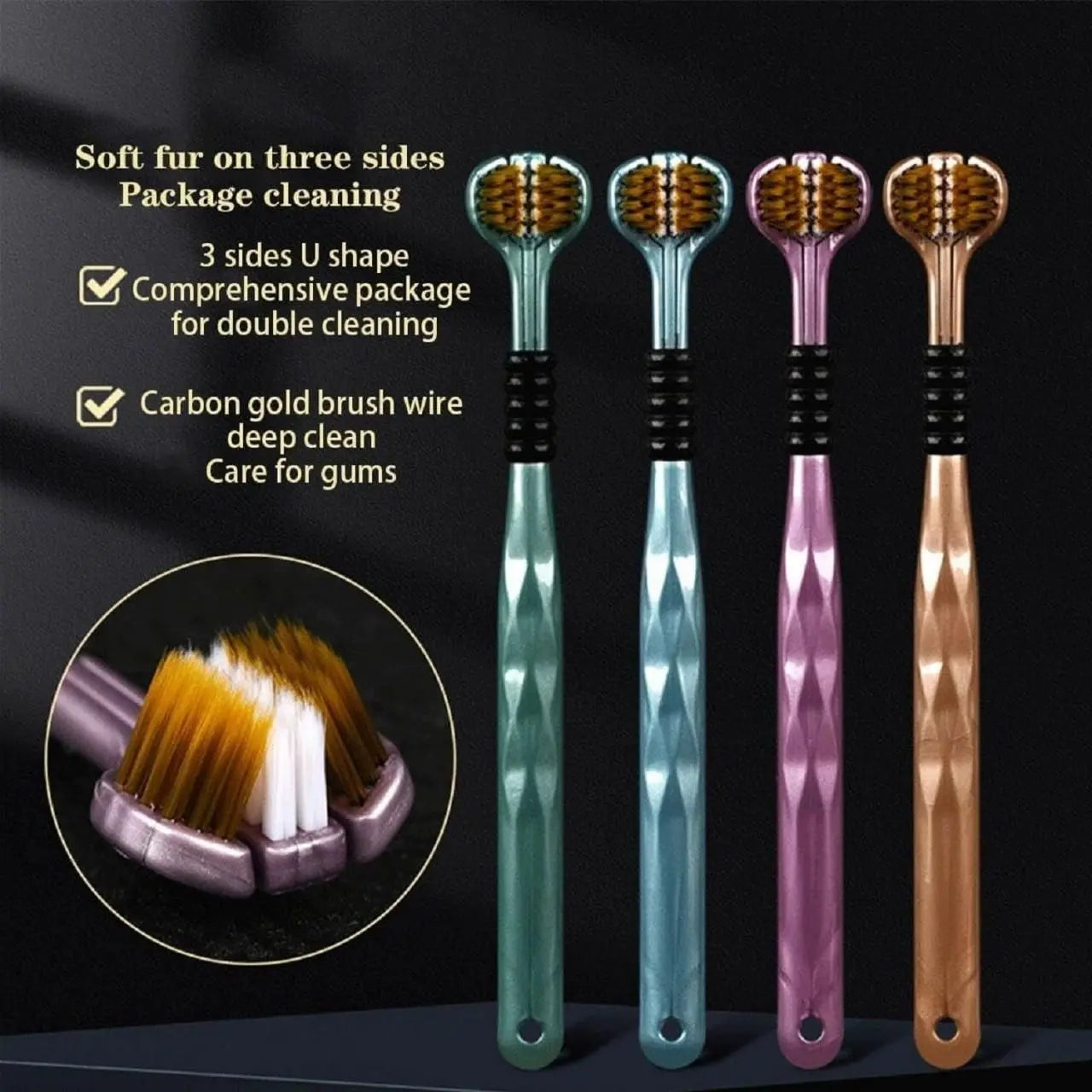 Multi-angle toothbrush pack featuring U-shaped heads for effective and deep cleaning of teeth and gums
