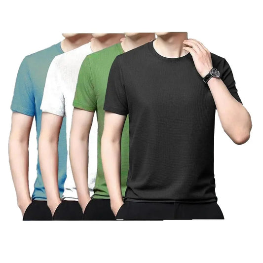 Polyester Stretchable Solid Half Sleeves Mens Round Neck T-Shirt Pack Of 4 Trandingstor.shop