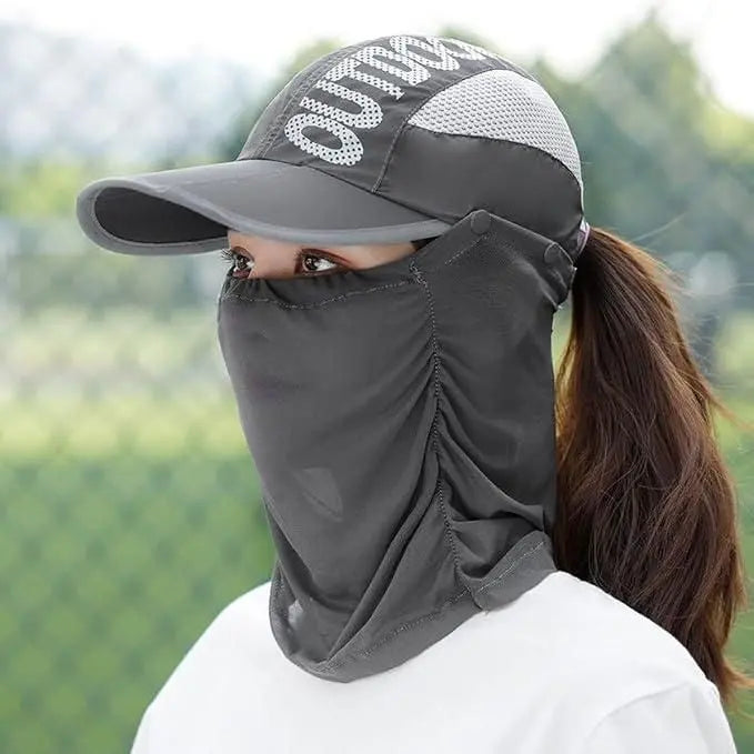 Sun Cap with Detachable Cotton Face Cover For Women Trandingstor.shop