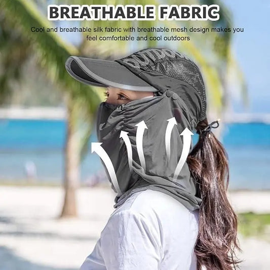 Sun Cap with Detachable Cotton Face Cover For Women Trandingstor.shop