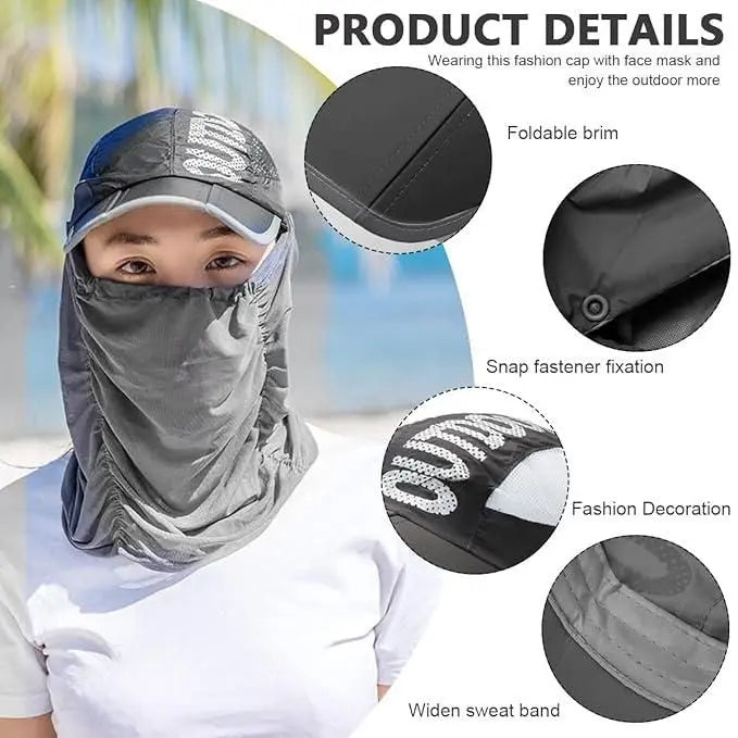 Sun Cap with Detachable Cotton Face Cover For Women Trandingstor.shop