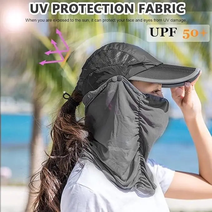 Sun Cap with Detachable Cotton Face Cover For Women Trandingstor.shop