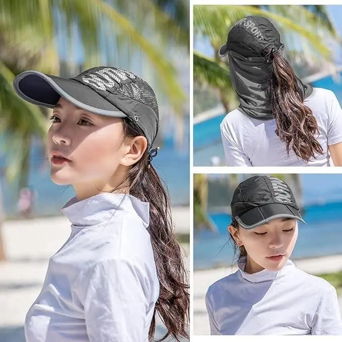 Sun Cap with Detachable Cotton Face Cover For Women Trandingstor.shop