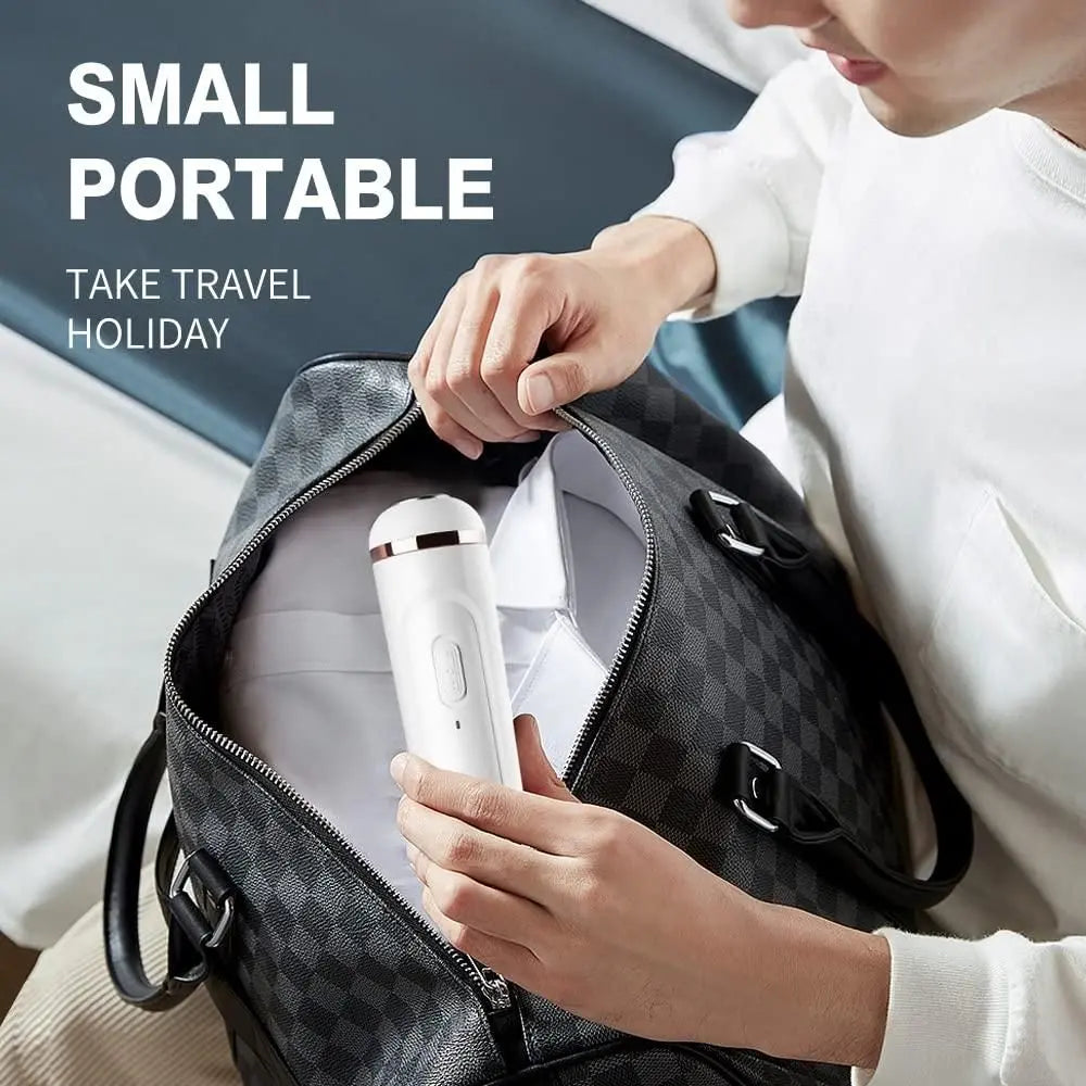 Compact electric foot scrubber ideal for travel, easily fits in a bag for convenient holiday use