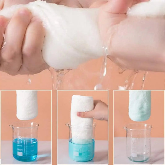 Water Absorbent Towel being squeezed to show effective moisture retention in various stages