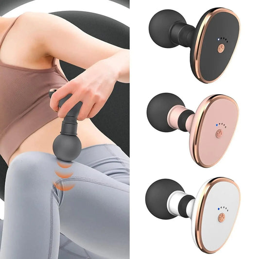 Mini portable body massager in three colors, ideal for on-the-go relaxation and muscle relief.