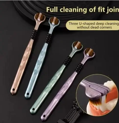 Multi-angle toothbrush pack featuring U-shaped bristles for deep cleaning in hard-to-reach areas