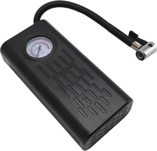 Portable air compressor with pressure gauge and flexible hose for easy tire inflation