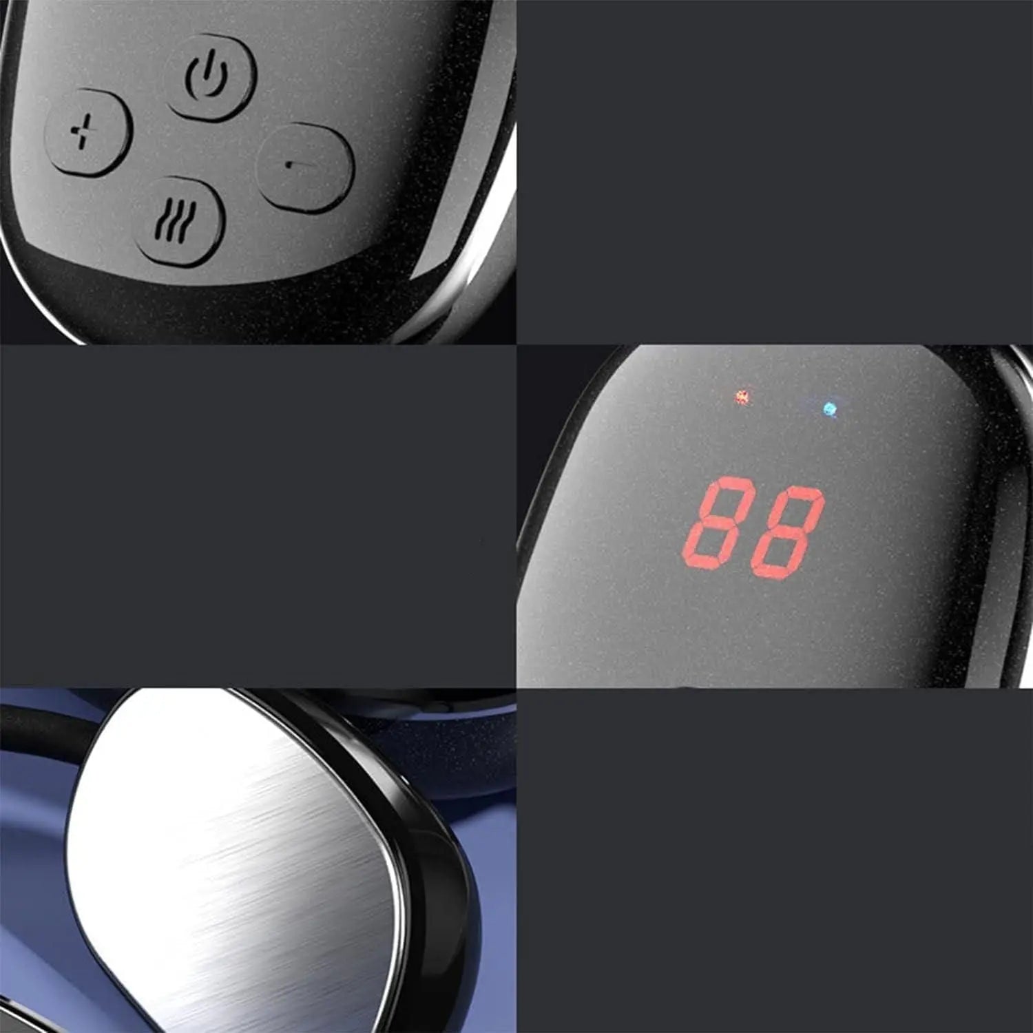 Close-up of buttons and display on the portable neck massager for easy control and settings