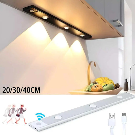 LED motion sensor cabinet light in sleek black design, ideal for illuminating kitchen spaces