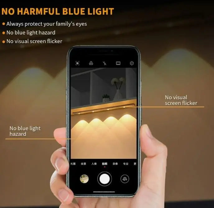LED motion sensor cabinet light with no harmful blue light for safe family use