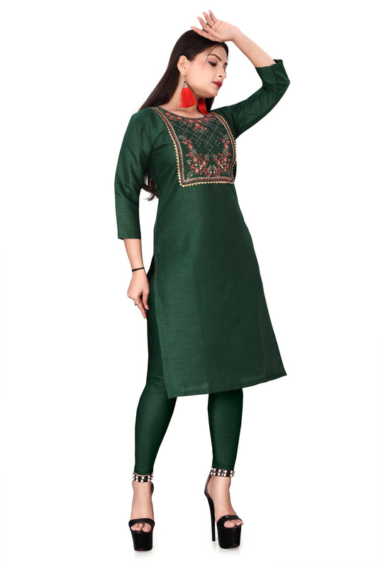 Women's Embroidery Cotton Slub Kurti Trandingstor.shop