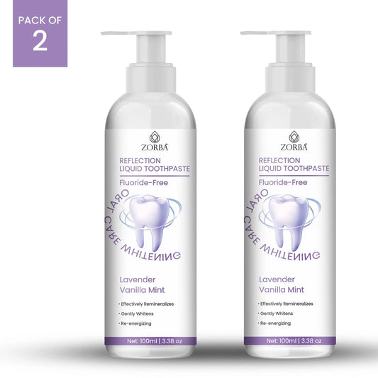 ZORBA liquid toothpaste pack of 2 with lavender vanilla mint flavor and fluoride-free formula
