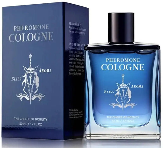 Pheromone fragrance 50ml in a sleek blue bottle with elegant packaging for a captivating scent experience