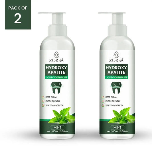 Zorba Hydroxy Apatite Liquid Toothpaste Pack of 2 with mint for deep clean and fresh breath